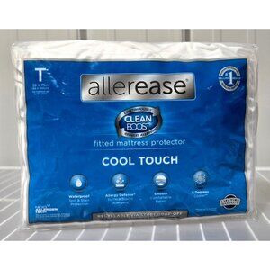 AllerEase Clean Boost Cool Touch Twin Size White Fitted Mattress Protector